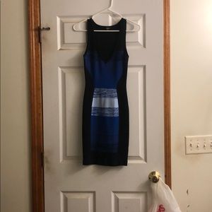 Black dress with blue pattern